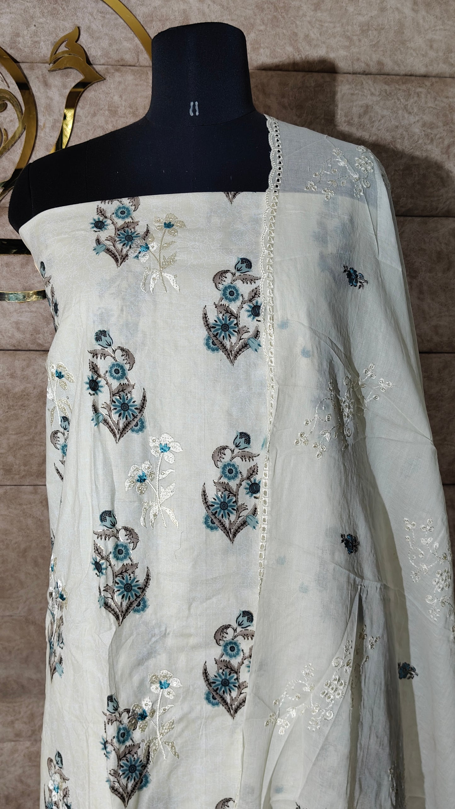 CREAM AND BLUE SALWAR MATERIAL - 30571