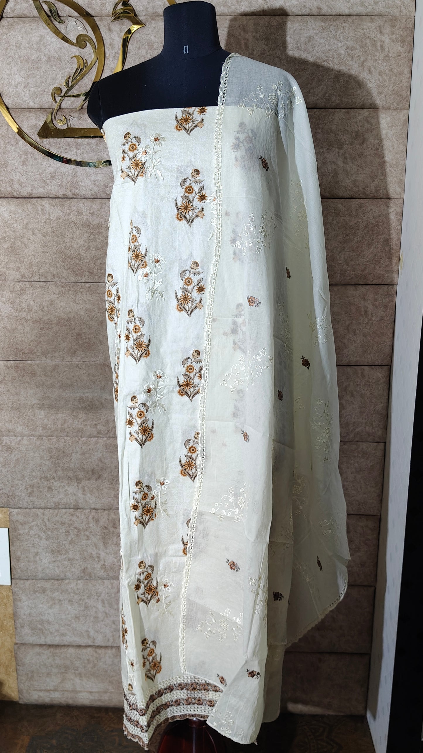 CREAM AND BROWN SALWAR MATERIAL - 30571