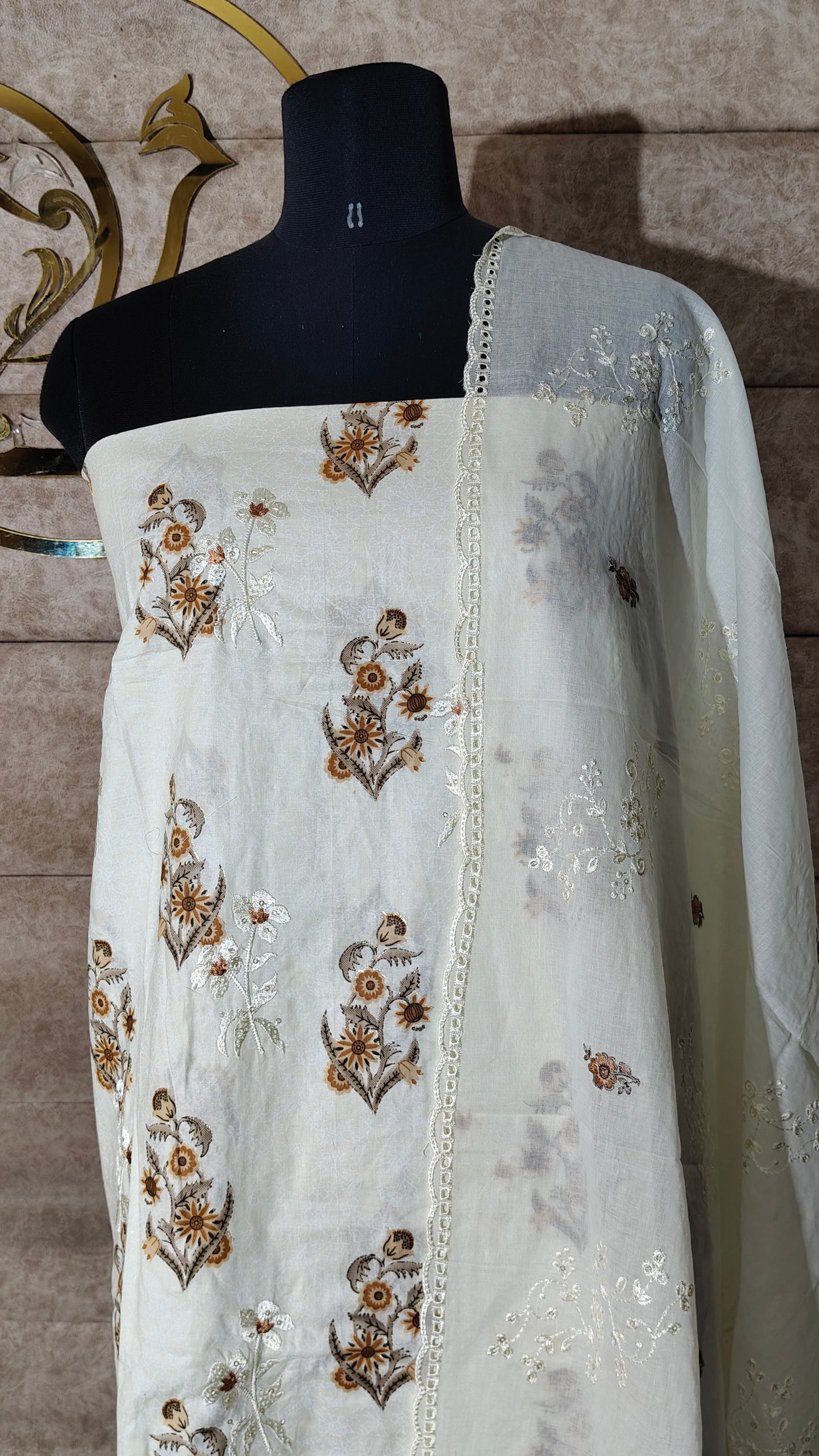 CREAM AND BROWN SALWAR MATERIAL - 30571