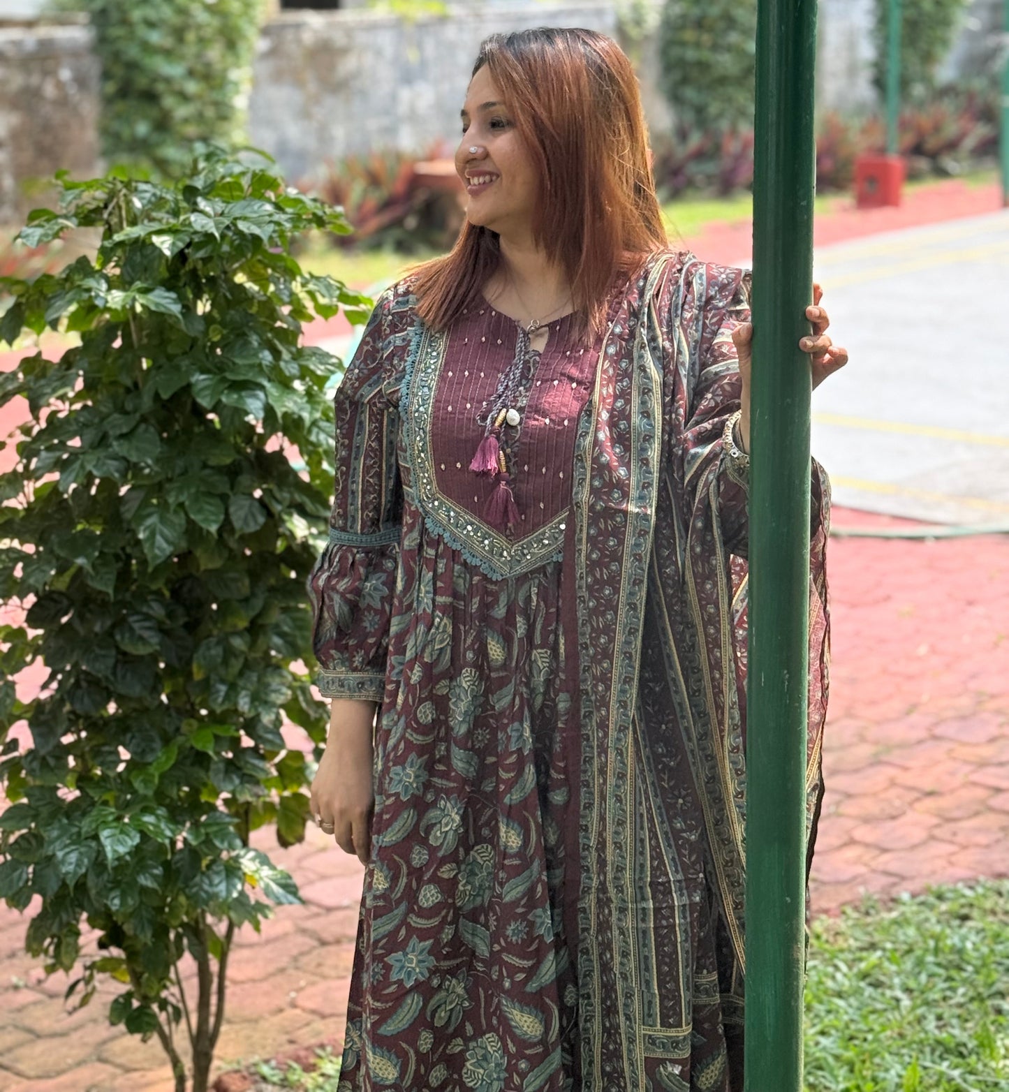 COFEE BROWN FLARED COTTON SALWAR SUIT - 30403