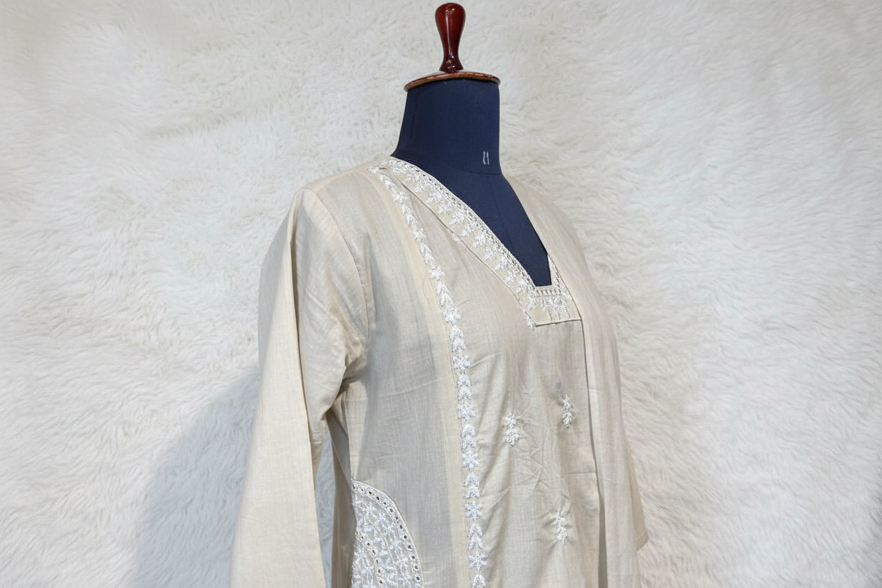 CREAM COTTON FULL SALWAR SET - 30475