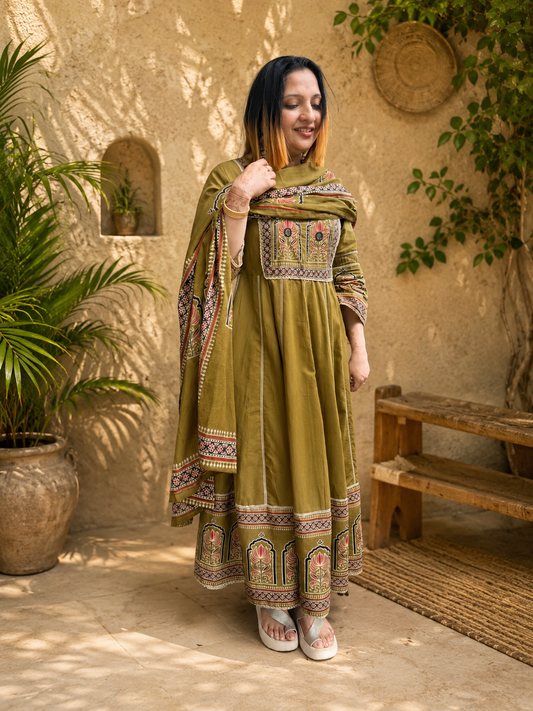 MEHANDI GREEN COTTON  FULL SALWAR SET - 30719
