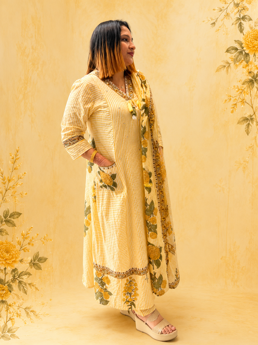 YELLOW & WHITE COTTON FULL SALWAR SET - 30722 (PRE BOOKING - CAN DISPATCH AFTER 15 DAYS)