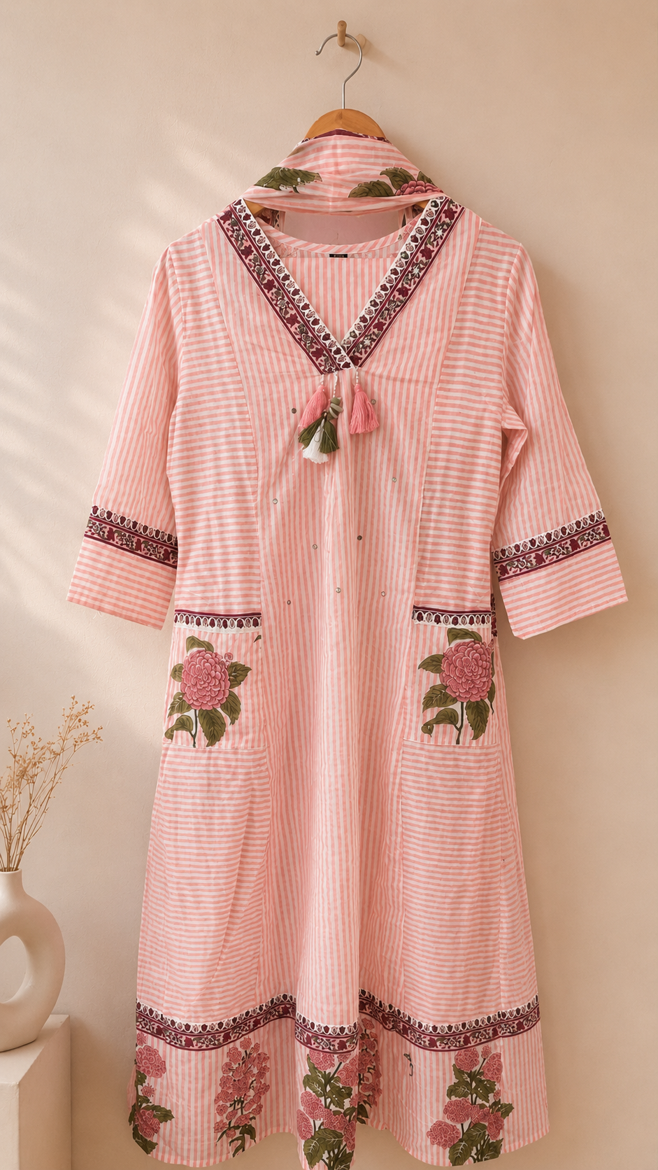 PEACH AND WHITE COTTON FULL SALWAR SET - 30721