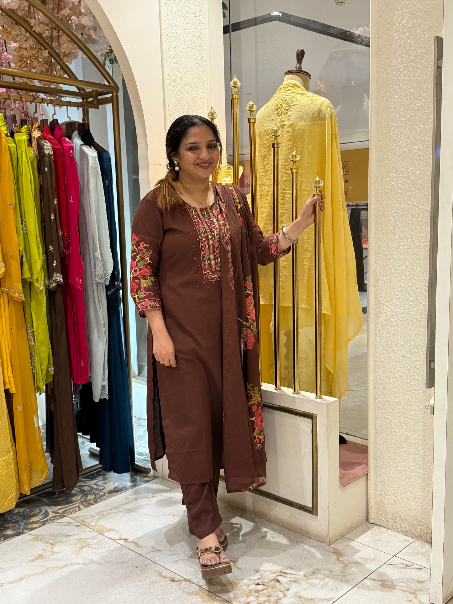 COFFEE BROWN COTTON FULL SALWAR SET - 30699