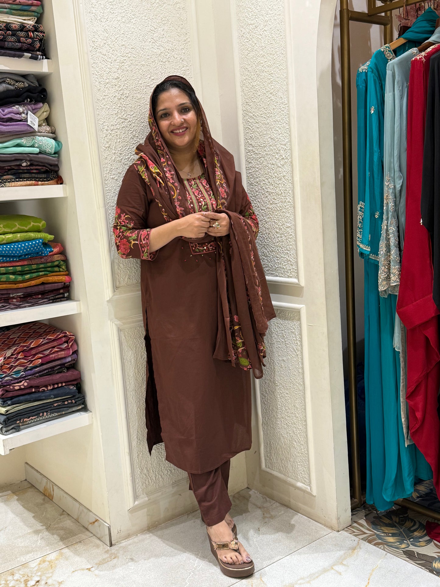 COFFEE BROWN COTTON FULL SALWAR SET - 30699