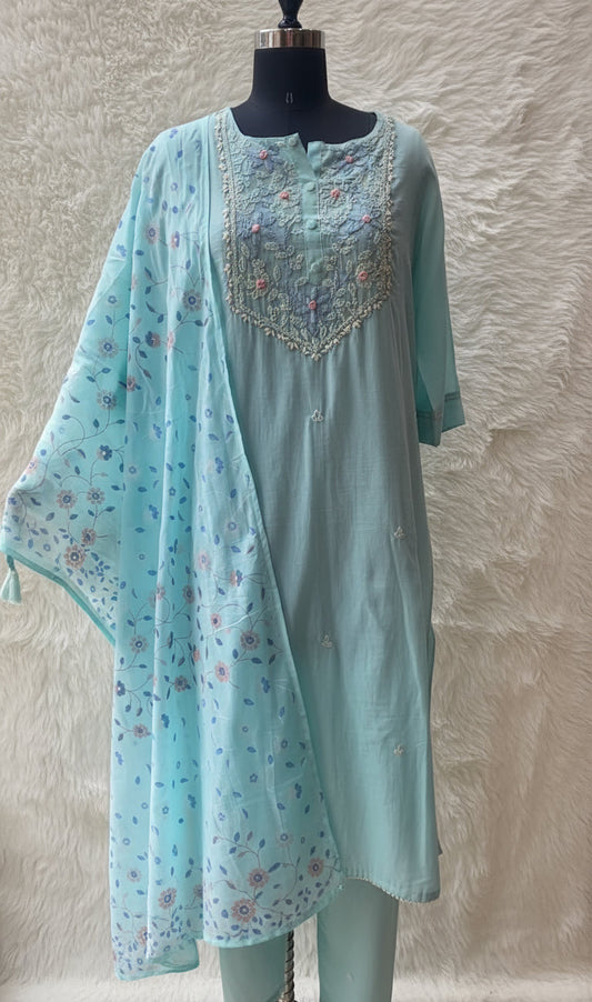 SKY BLUE COTTON SALWAR SUIT SET - 30311
