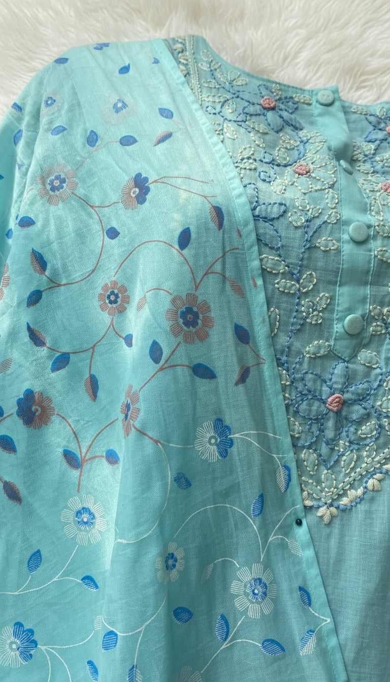 SKY BLUE COTTON SALWAR SUIT SET - 30311