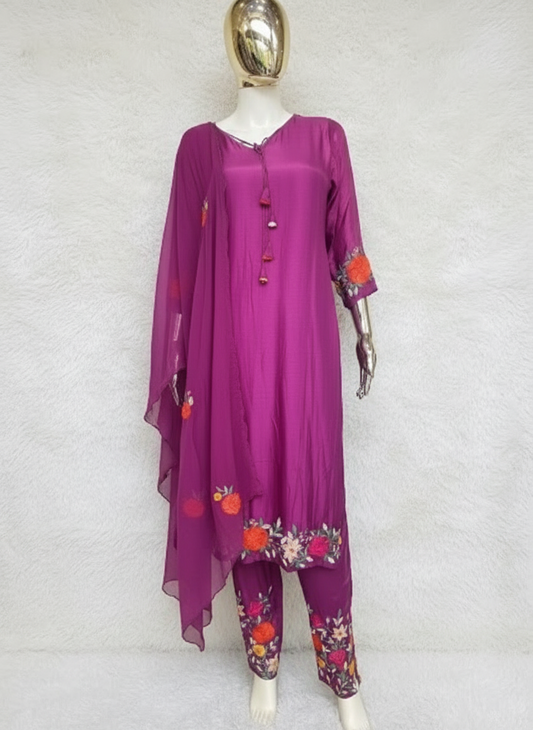 PURPLE SILK SALWAR SUIT - 2638
