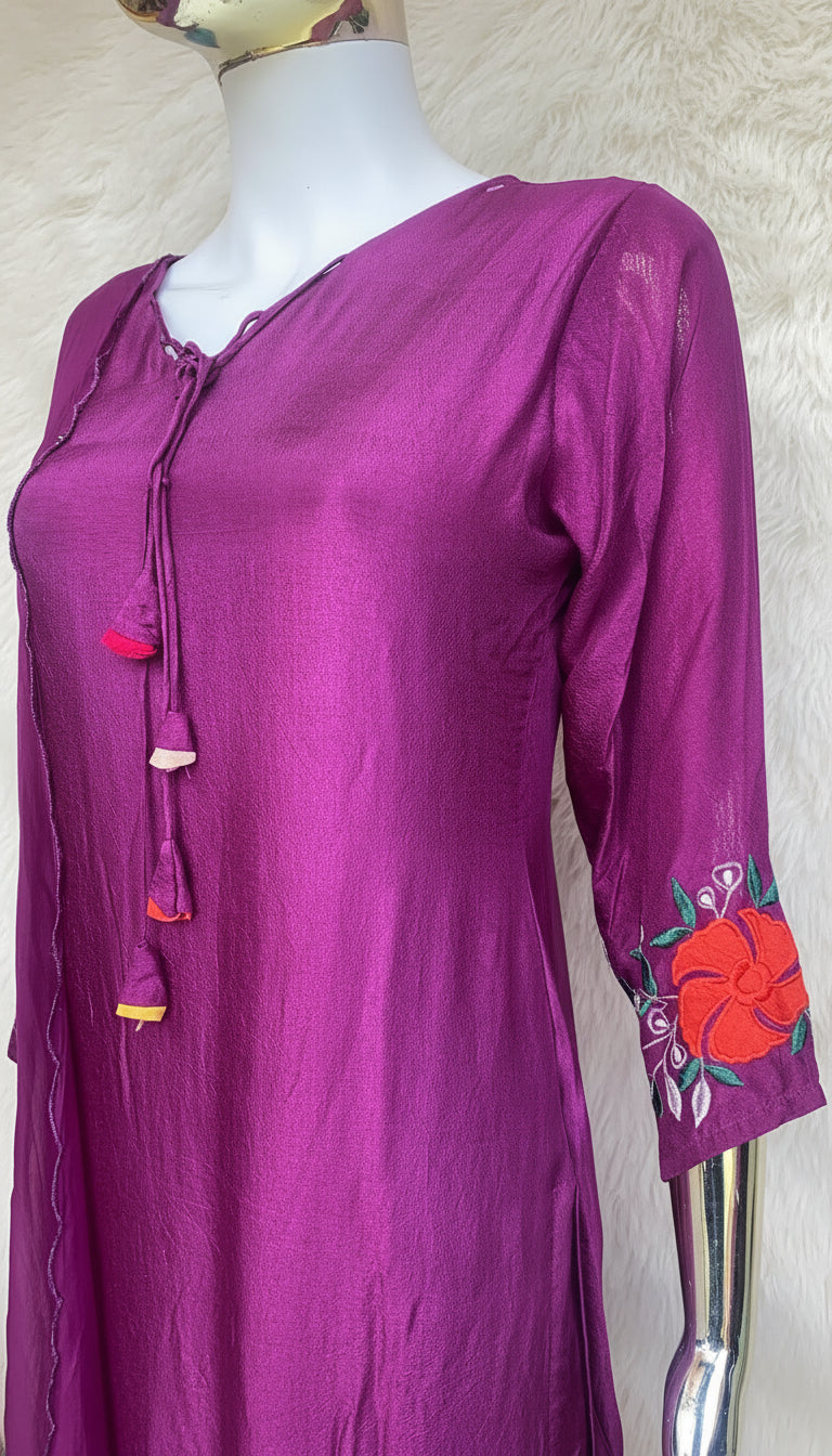PURPLE SILK SALWAR SUIT - 2638