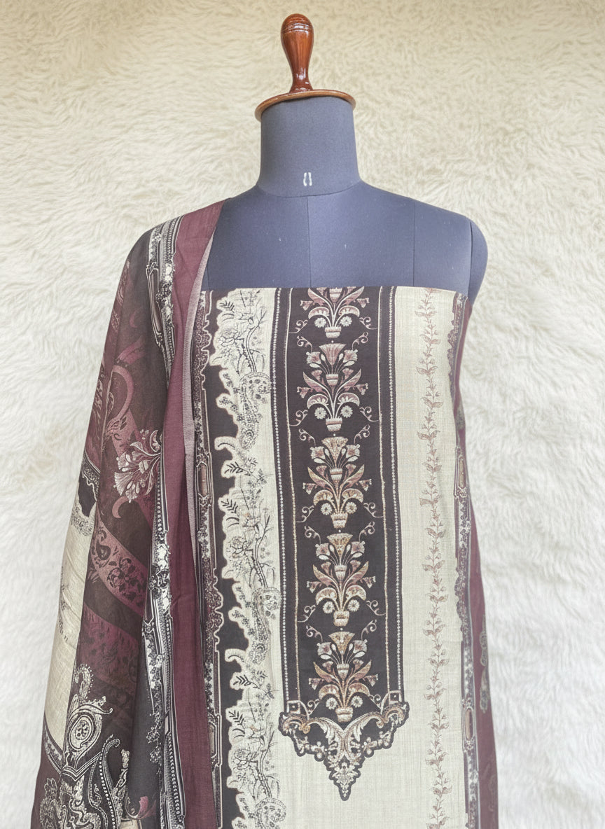 BROWN SEMI MUSLIN SALWAR MATERIAL - 30283