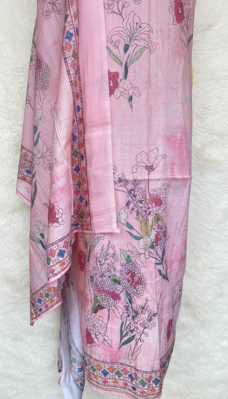 PINK MUSLIN FULL SET SALWAR  MATERIAL  -  clt777  (KAFTHAN TYPE STITCHABLE)