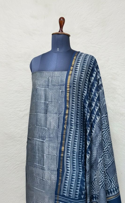 INDIGO AND ASH MAL CHANDERI SALWAR MATERIAL - 30410