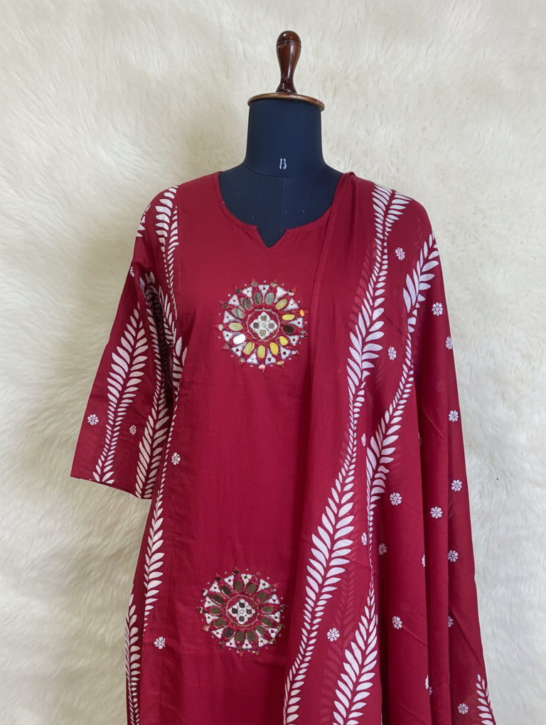 RED COTTON  FULL SALWAR SET - 30420