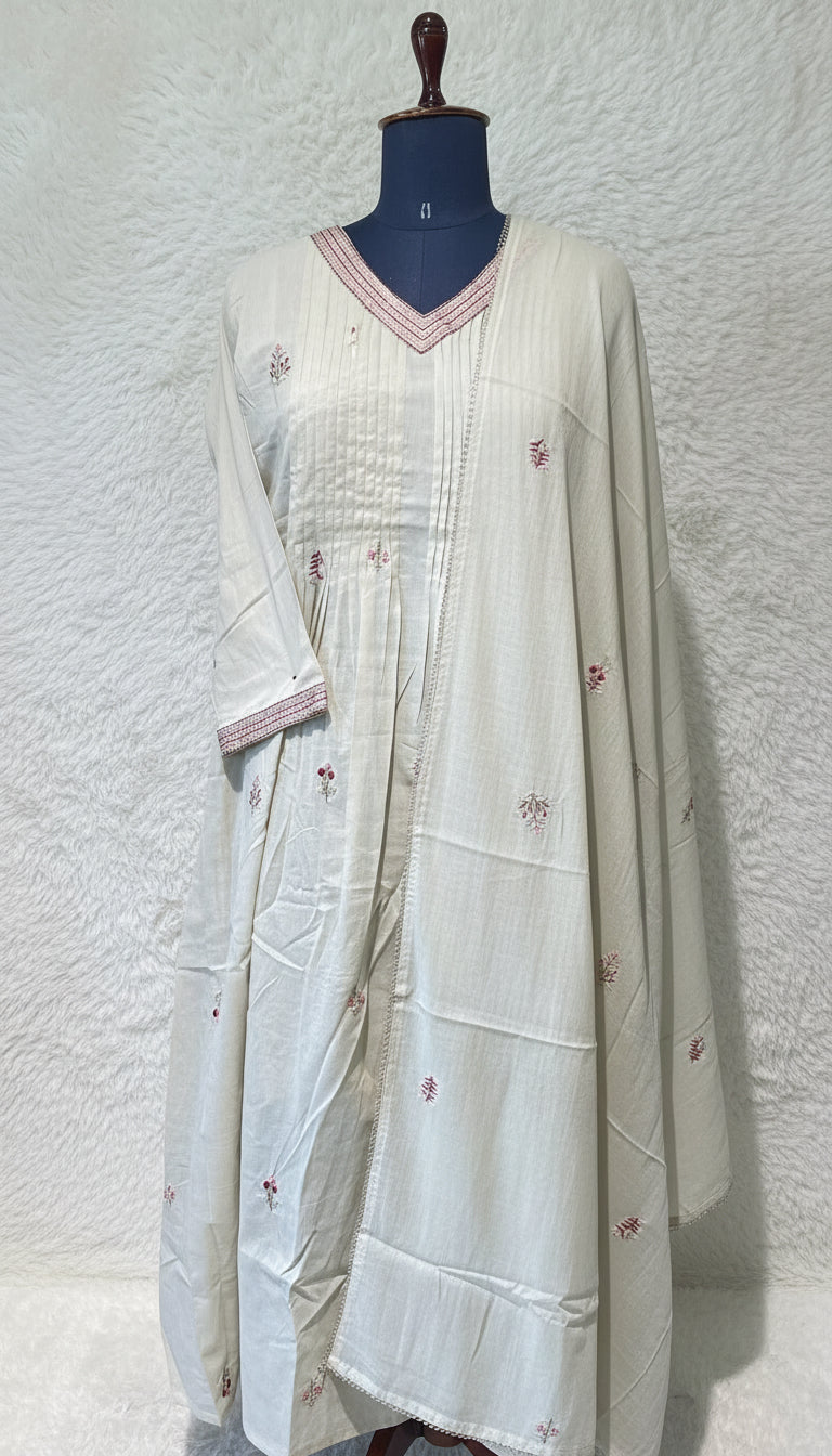 MUL COTTON PASTEL CREAM SALWAR FULL SET - 30419