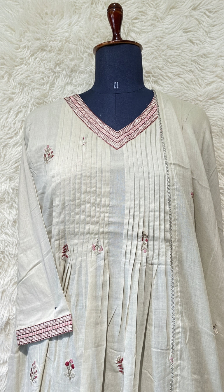 MUL COTTON PASTEL CREAM SALWAR FULL SET - 30419