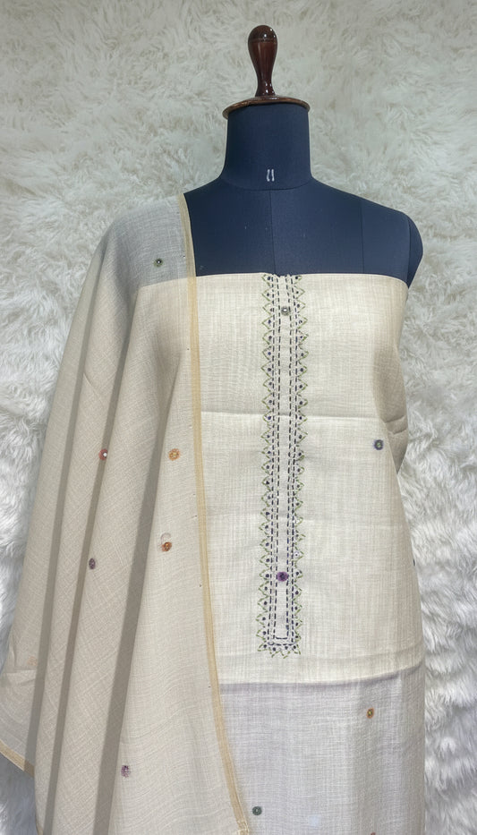 OFFWHITE JAMDANI FULL SET SALWAR MATERIAL - 30414 (PURPLE)