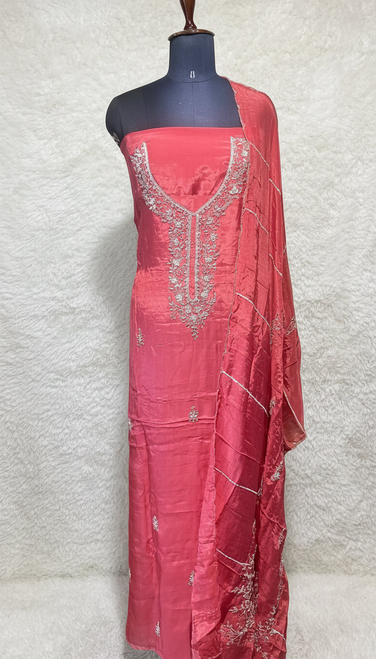 CORAL PINK SALWAR FULL SET MATERIAL - 30441