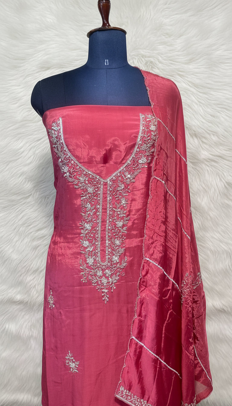 CORAL PINK SALWAR FULL SET MATERIAL - 30441