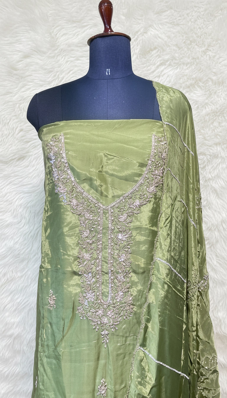OLIVE GREEN SALWAR FULL SET MATERIAL - 30441