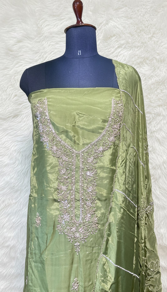 OLIVE GREEN SALWAR FULL SET MATERIAL - 30441