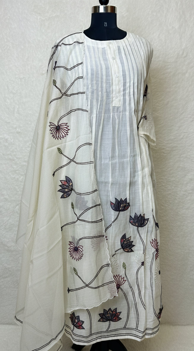 OFF WHITE CHANDERI SALWAR SUIT SET - 30387