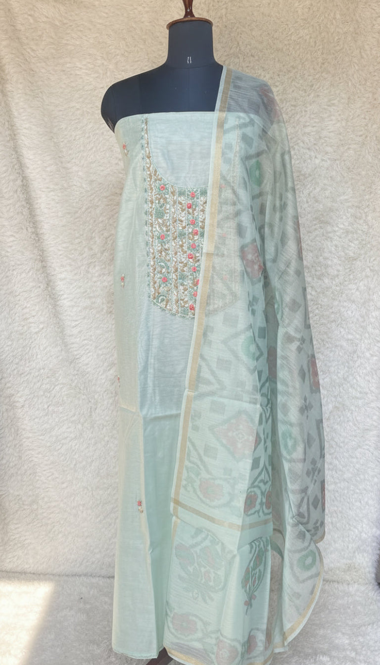 MINT GREEN CHANDERI FULL SALWAR MATERIAL - 30439