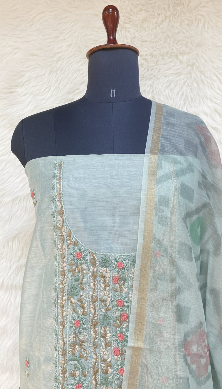 MINT GREEN CHANDERI FULL SALWAR MATERIAL - 30439