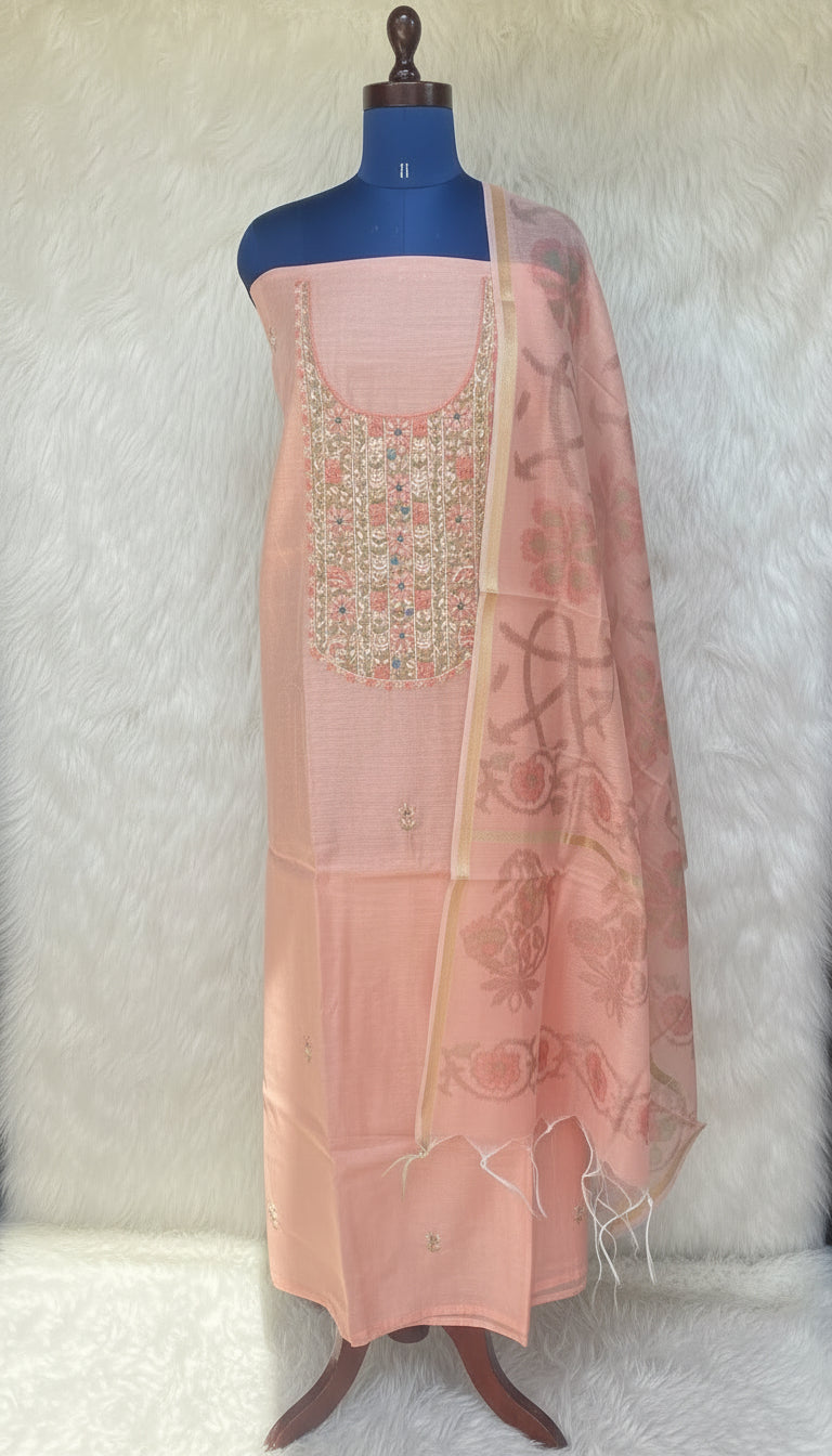 PASTEL PEACH CHANDERI FULL SALWAR MATERIAL - 30439