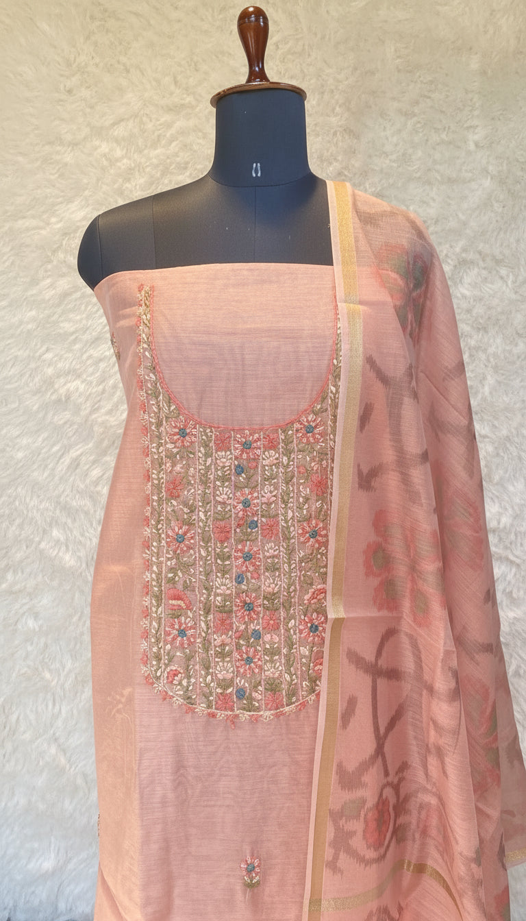 PASTEL PEACH CHANDERI FULL SALWAR MATERIAL - 30439