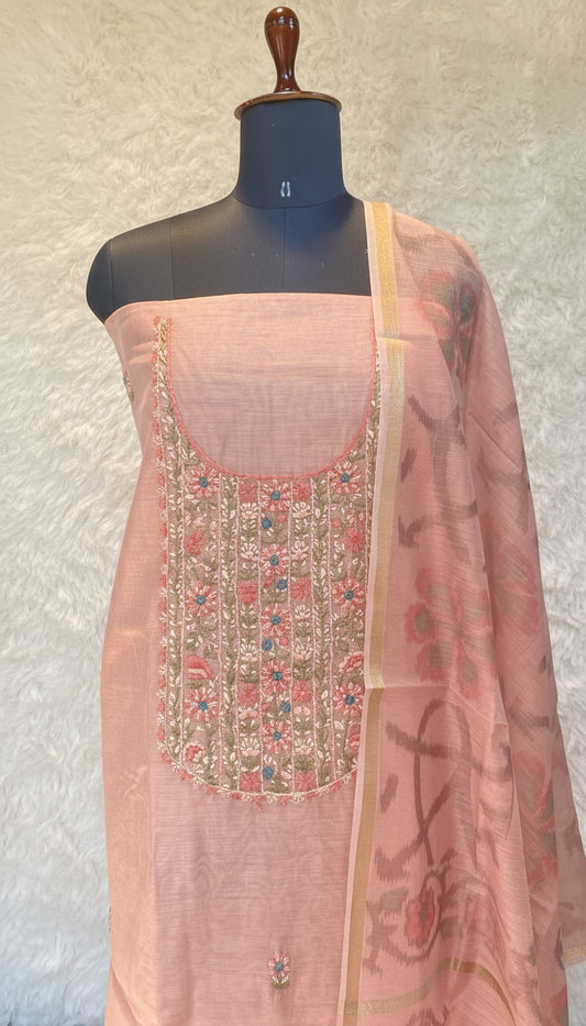 PASTEL PEACH CHANDERI FULL SALWAR MATERIAL - 30439