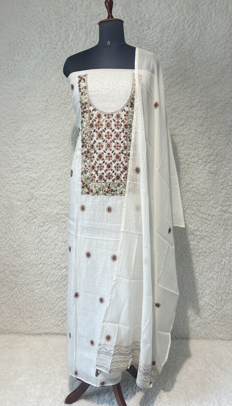 WHITE SILK SALWAR MATERIAL -30443 (BROWN)