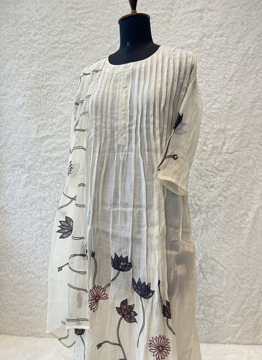 OFF WHITE CHANDERI SALWAR SUIT SET - 30387