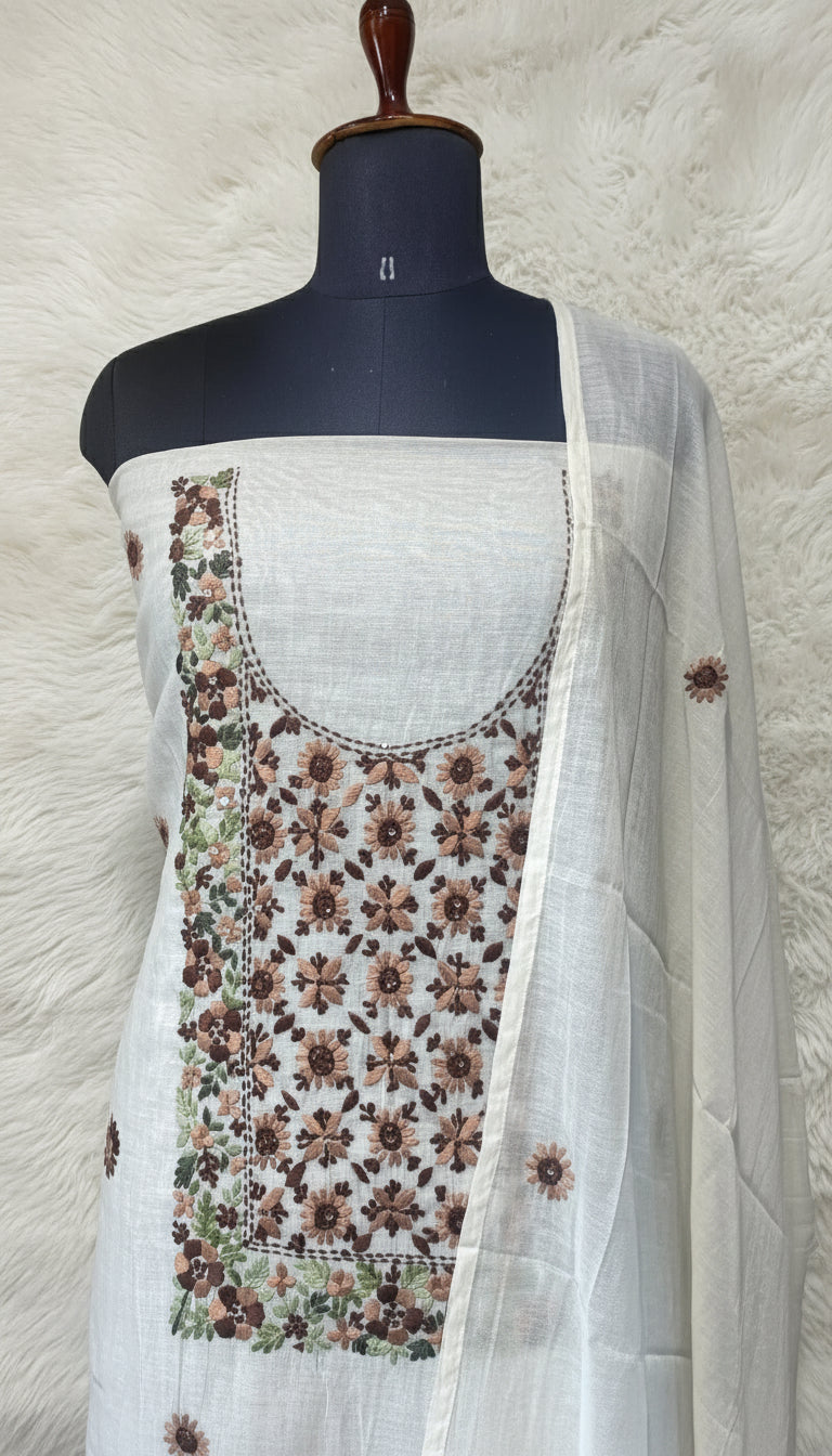 WHITE SILK SALWAR MATERIAL -30443 (BROWN)
