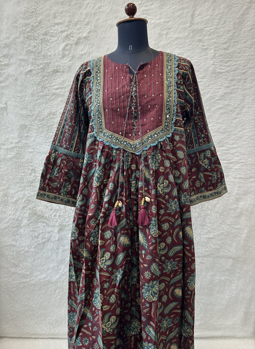 COFEE BROWN FLARED COTTON SALWAR SUIT - 30403