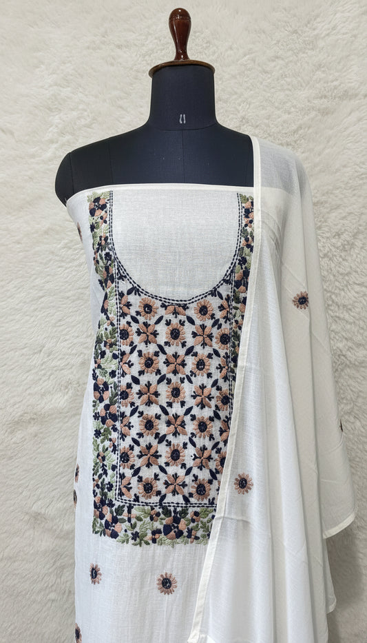 WHITE SILK SALWAR MATERIAL -30443 (NAVY BLUE)