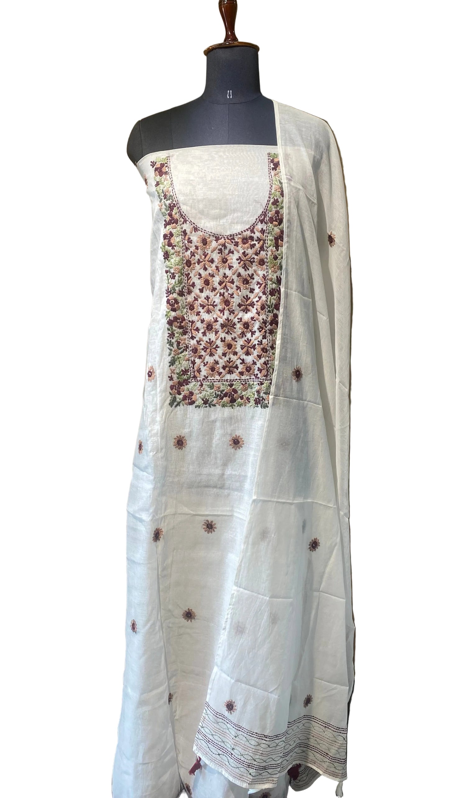 WHITE SILK SALWAR MATERIAL -30443 (MAROON)