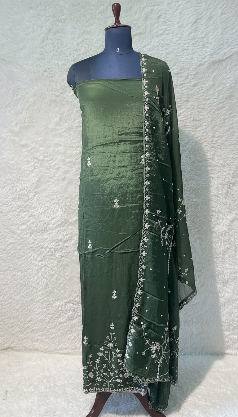 BOTTLE GREEN PARTY WEAR SALWAR FULL SET MATERIAL - 30440
