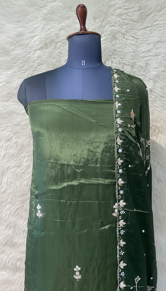 BOTTLE GREEN PARTY WEAR SALWAR FULL SET MATERIAL - 30440
