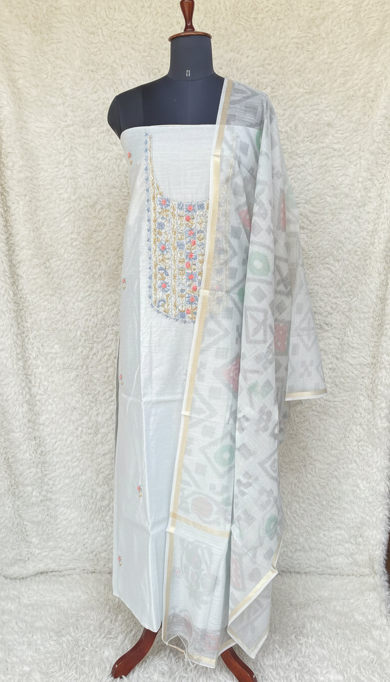 PASTEL BLUE CHANDERI FULL SALWAR MATERIAL - 30439