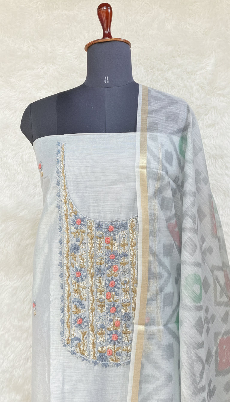 PASTEL BLUE CHANDERI FULL SALWAR MATERIAL - 30439