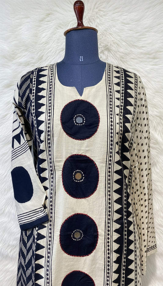 COTTON BLACK AND BEIGE FULL SALWAR SET - 30444