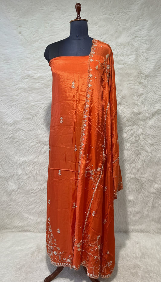 BURNT ORANGE PARTY WEAR SALWAR FULL SET MATERIAL - 30440
