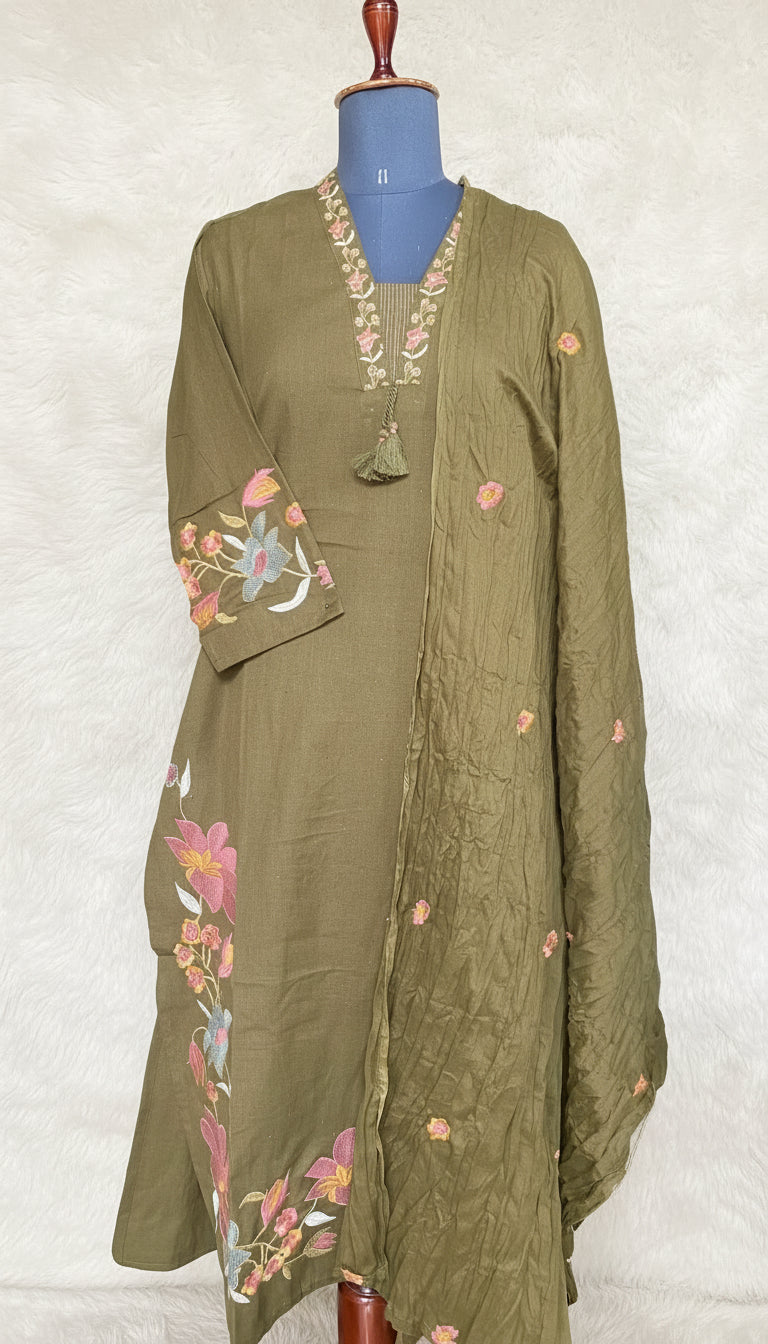 OLIVE GREEN SALWAR FULL SET - 30451