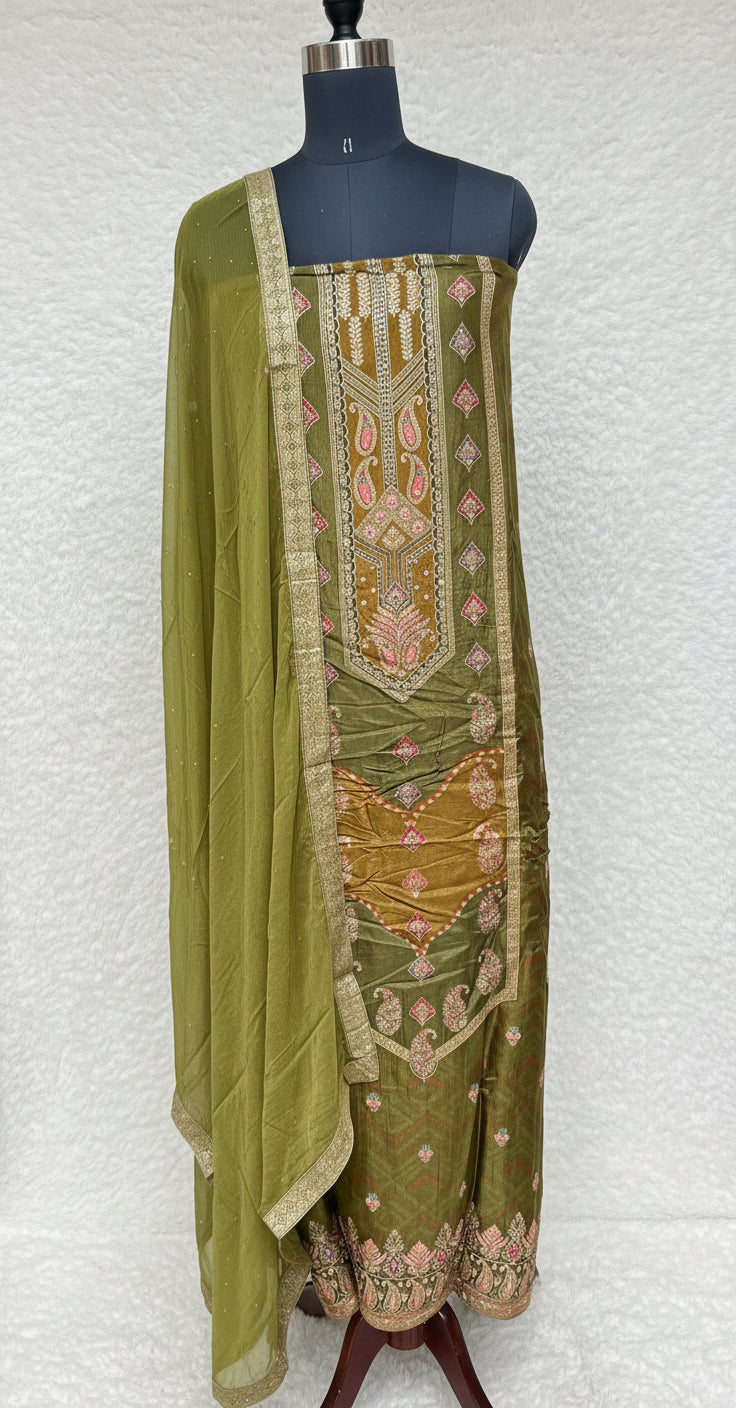 (OFFER) MAHANDI GREEN CREPE SALWAR MATERIAL - 2537