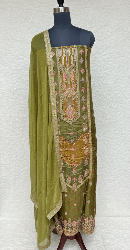 (OFFER) MAHANDI GREEN CREPE SALWAR MATERIAL - 2537