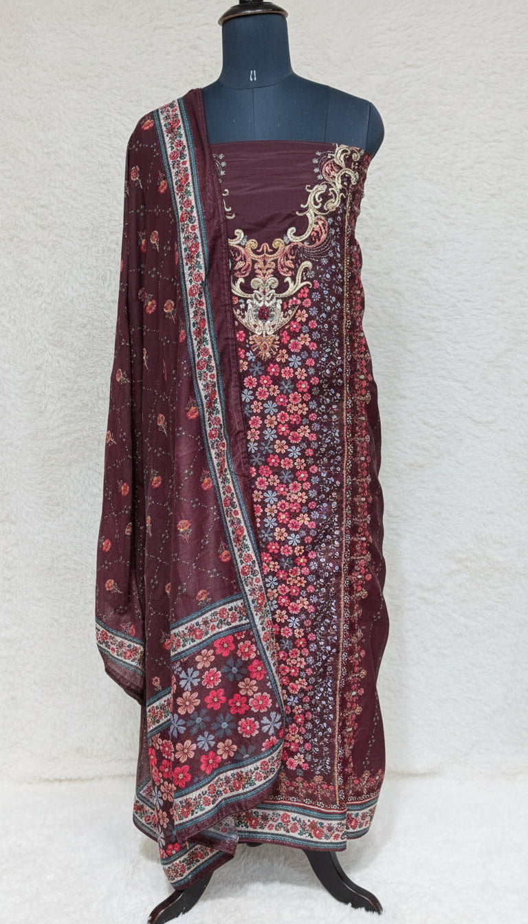 (OFFER) BROWN SOFT ORGANZA SALWAR MATERIAL - 1911