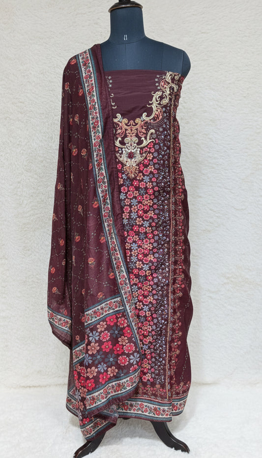 (OFFER) BROWN SOFT ORGANZA SALWAR MATERIAL - 1911