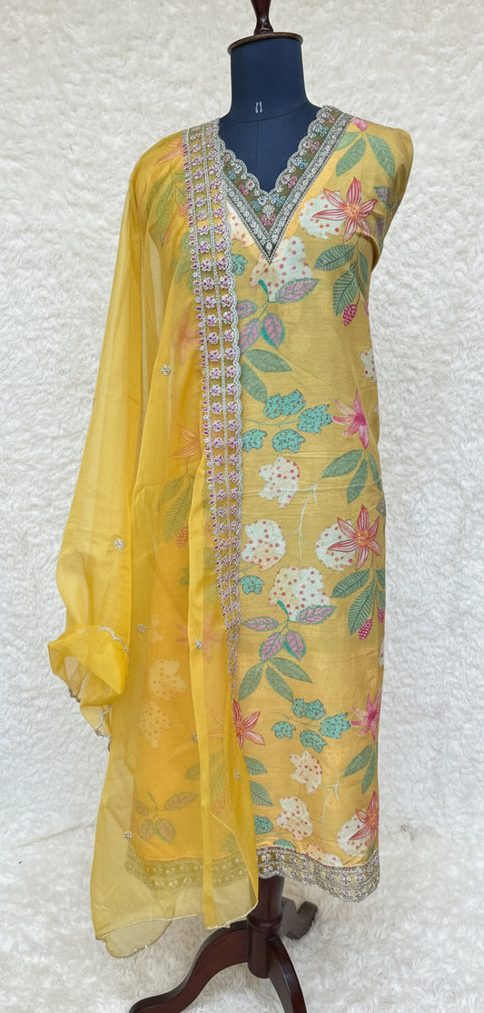 (OFFER) SOFT ORGANZA YELLOW SALWAR MATERIAL - 2328