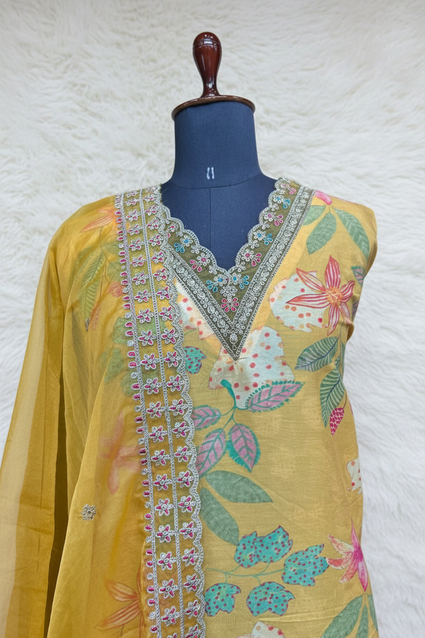 (OFFER) SOFT ORGANZA YELLOW SALWAR MATERIAL - 2328
